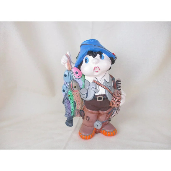 Fisherman with the catch of the day figurine, Bisque, Outdoors, Cabin, - Picture 1 of 6